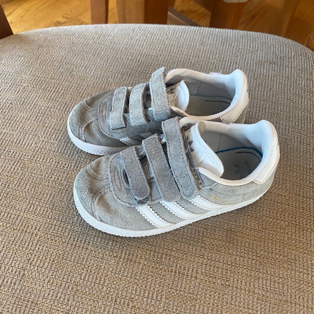 adidas Kids Gray and White Velcro Sneakers